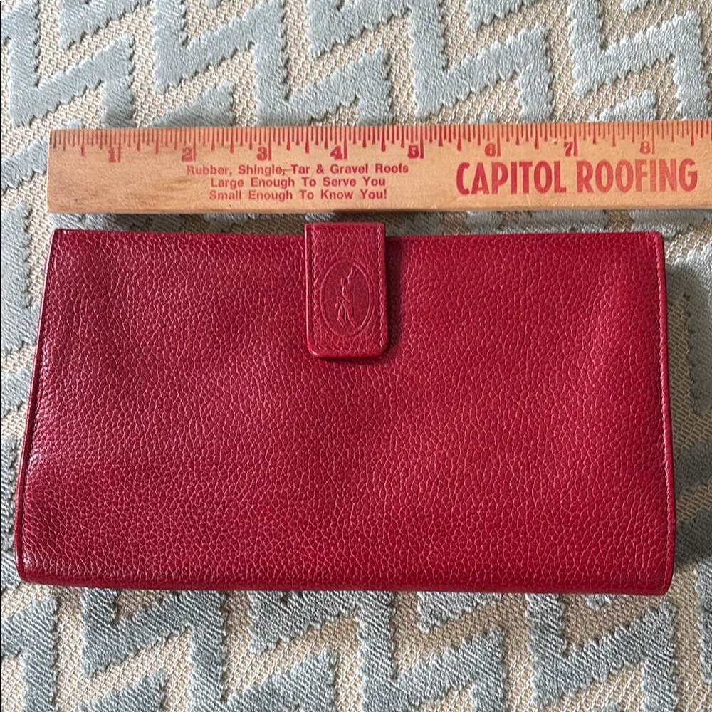 Longchamp Wallet Vibrant Red Pebbled Leather with Tab Closure 8x5